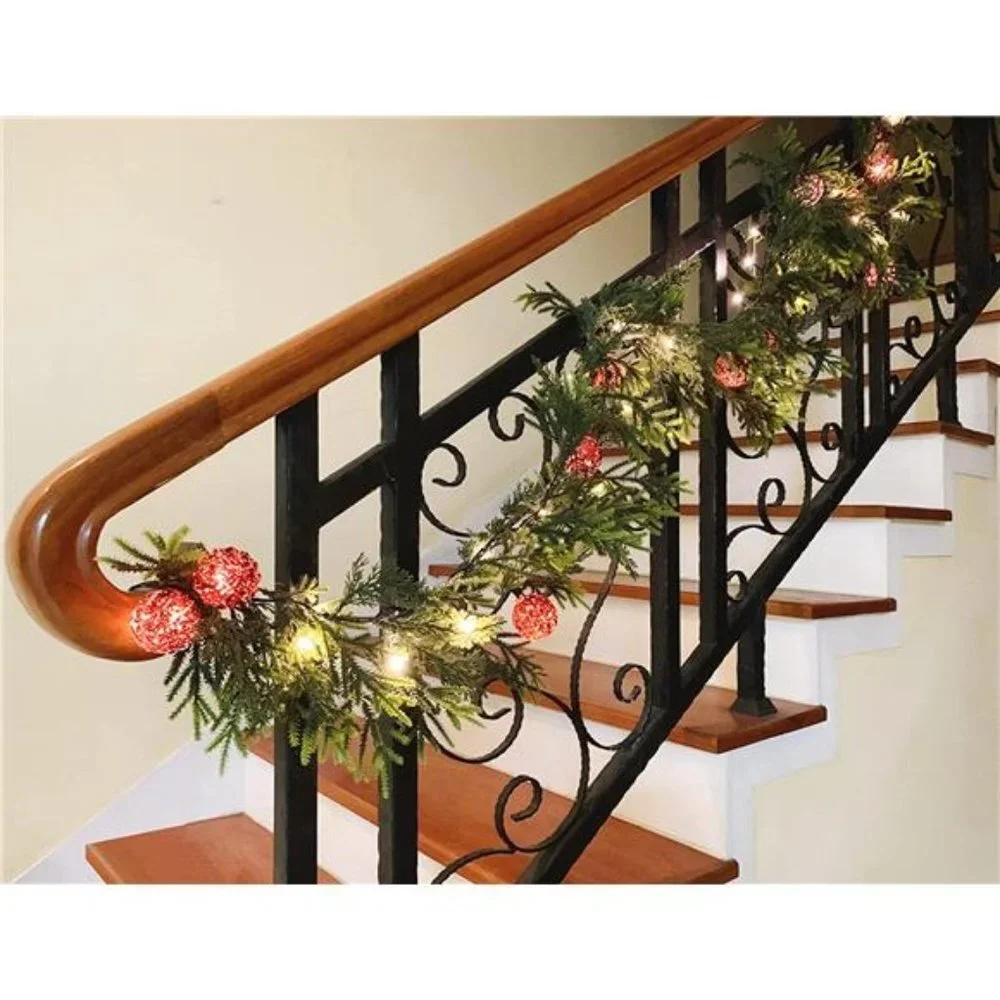 Pine Christmas Garland with Lights, 6FT 20 LED Prelit Garland, Lighted Garland
